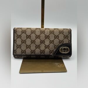 Gucci GG Canvas Continental Wallet Beige Brown Interlocking GG Logo